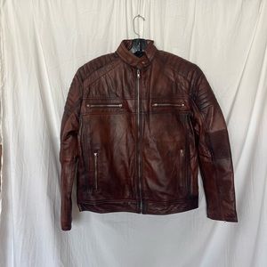 LEXTHER leather motorcycle jacket brown size Large EUC